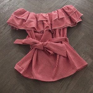 Who What Wear Gingham Off the Shoulder Top